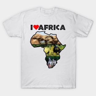 I Love Africa Wildlife Collage Map T-Shirt